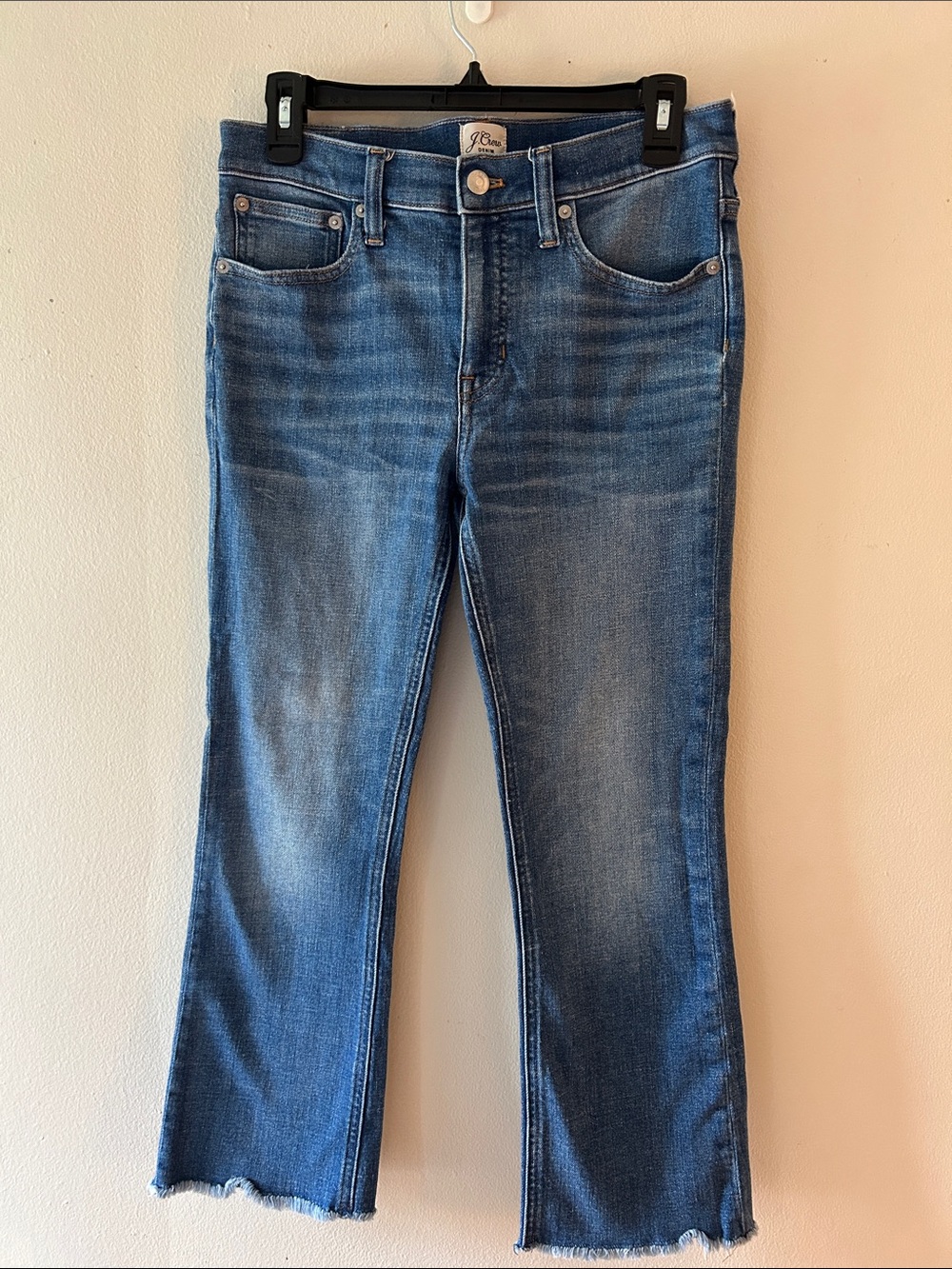 J. Crew Medium Blue Cropped Straight Jeans with Raw Hem